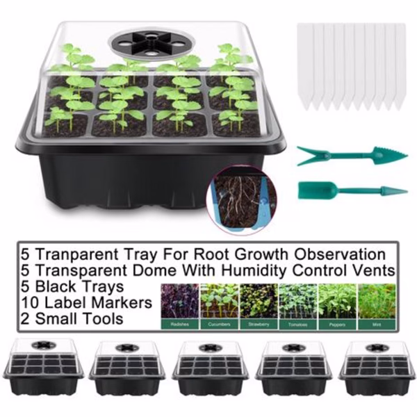 5 Pack Seed Starter Tray Kit with Humidity Control Vents - Image 4