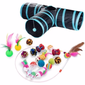21 Piece Interactive Cat Play Set With T-shaped Tunnel