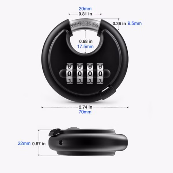 Weatherproof Discus 4-Digit Combination Padlock - 70mm - Image 4