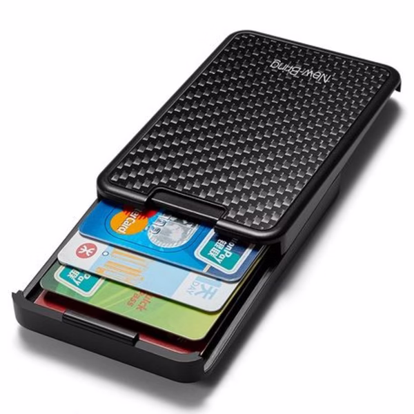 New-Bring Aluminum Sliding Card Holder - RFID Blocking (Black & Carbon) - Image 5