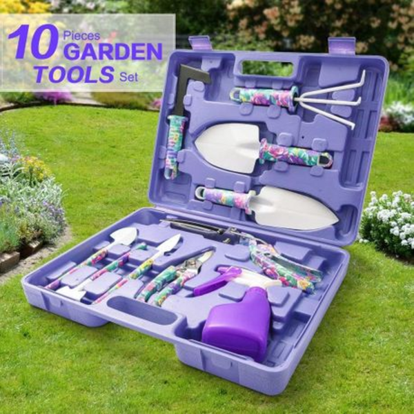 Purple Floral Gardening Tool Set 10 Pieces In Carry Case Novelty Gift Outdoor - Image 6