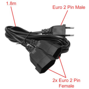 1.8m Euro 2-Pin Extension Cable - 1 Male to 2 Female (Safety Shutters) - Image 3