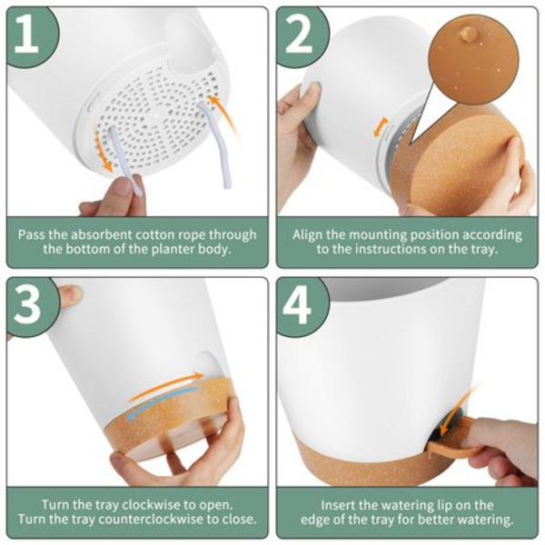 5-Piece Self-Watering Plant Pot Set- 12.7-17.8cm - Detachable Watering Tray - Image 2