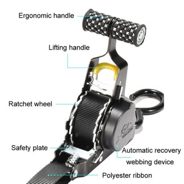 Automatic Retract Tensioner Cargo Fixing Straps for Car/Motorcycle 3m - Image 10