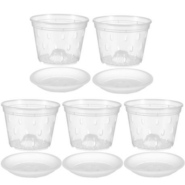 5pcs Clear Plastic Orchid/Aroid Pot & Saucer Set (Chose Your Size)