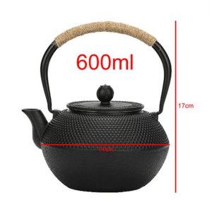 600ml Cast Iron Teapot with Stainless Steel Infuser - Black - Image 3