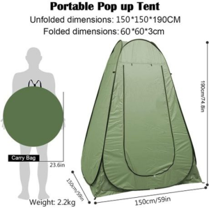 Pop-Up Camping Shower Tent With 2 Sun Showers (150 x 150 x 190CM) - Image 2