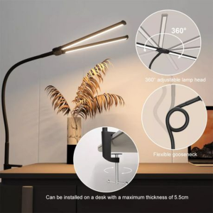 Flexible Double Head USB Desk Clamp LED Lamp - 3 Colour Modes, Dimmable - Image 4