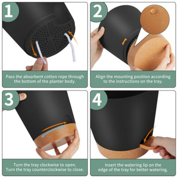 5-Piece Self-Watering Plant Pot Set- 12.7-17.8cm - Detachable Watering Tray - Image 10