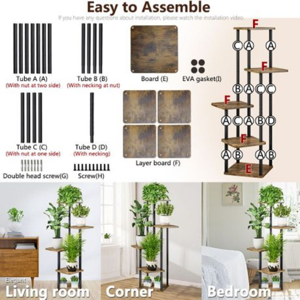 5 Tier Plant Stand - Metal & Wood (MDF) Standing 106CM Tall - Image 3