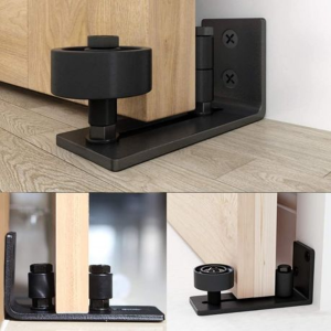 Adjustable Sliding Barn Door Floor Guide - Felt-Lined Roller & Post (Black) - Image 3