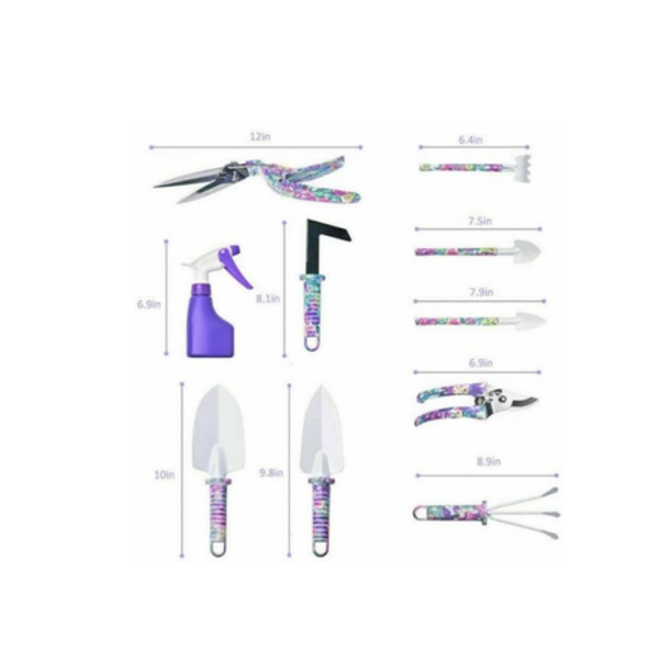 Purple Floral Gardening Tool Set 10 Pieces In Carry Case Novelty Gift Outdoor - Image 2