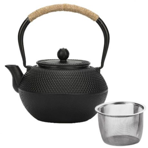 600ml Cast Iron Teapot with Stainless Steel Infuser - Black