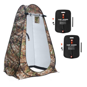 Pop-Up Camping Shower Tent With 2 Sun Showers (150 x 150 x 190CM)