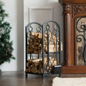 Designer Log Holder With 4 Piece Fireplace Toolset - Image 4