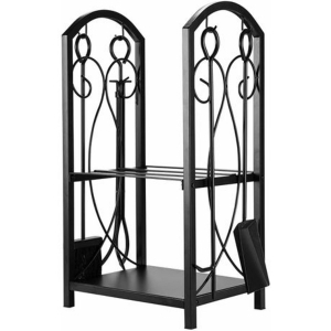 Designer Log Holder With 4 Piece Fireplace Toolset - Image 2