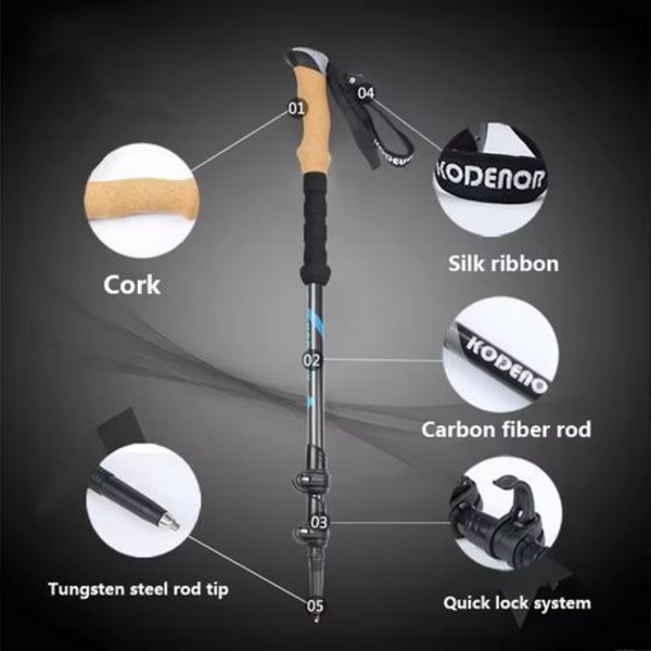 2pcs KODENOR Carbon Fibre Trekking/Walking Poles with Cork Handles & Bag - Image 3