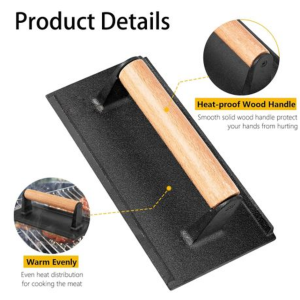 2 Pack Cast Iron Smashing Burger Press Set-Round and Rectangle - Image 2