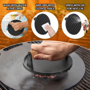 2 Pack Cast Iron Smashing Burger Press Set-Round and Rectangle - Image 4