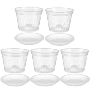 5pcs Clear Plastic Orchid/Aroid Pot & Saucer Set (Chose Your Size)