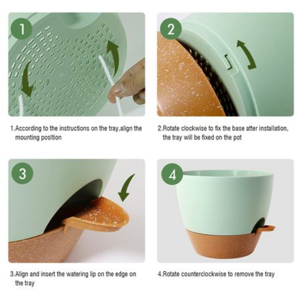 25.5cm Self-Watering Plant Pots with Drainage Tray - 2 Pack - Image 4