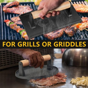 2 Pack Cast Iron Smashing Burger Press Set-Round and Rectangle - Image 3