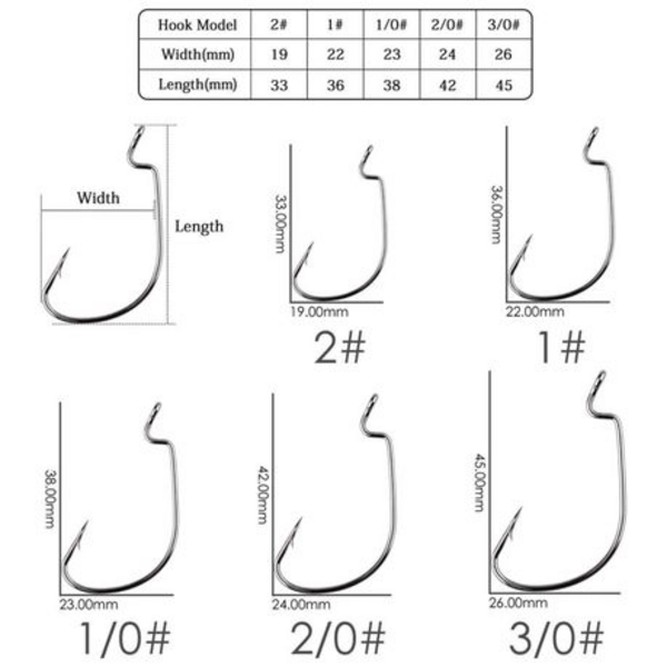 50pc Worm Hook (5 Sizes - Please See Image for Sizes)