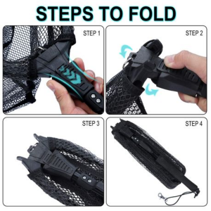 Telescopic Rubber Coated Landing Net (Foldable) - Black - Image 2