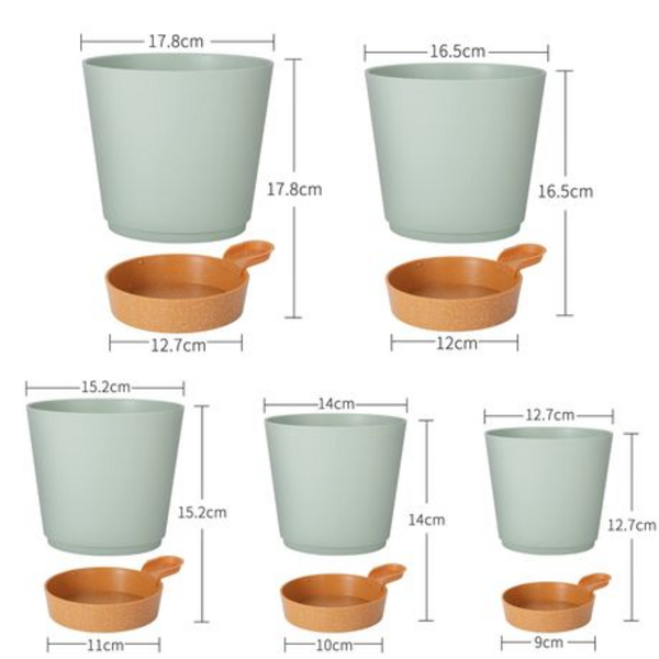 5-Piece Self-Watering Plant Pot Set- 12.7-17.8cm - Detachable Watering Tray - Image 11