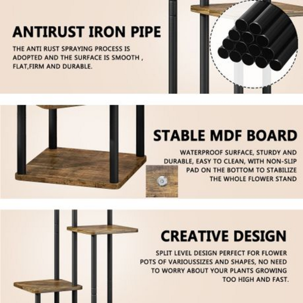 5 Tier Plant Stand - Metal & Wood (MDF) Standing 106CM Tall - Image 2