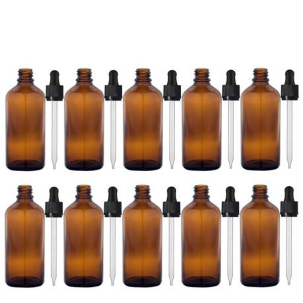 10 Piece 100ml Amber Glass Bottles with Pipettes