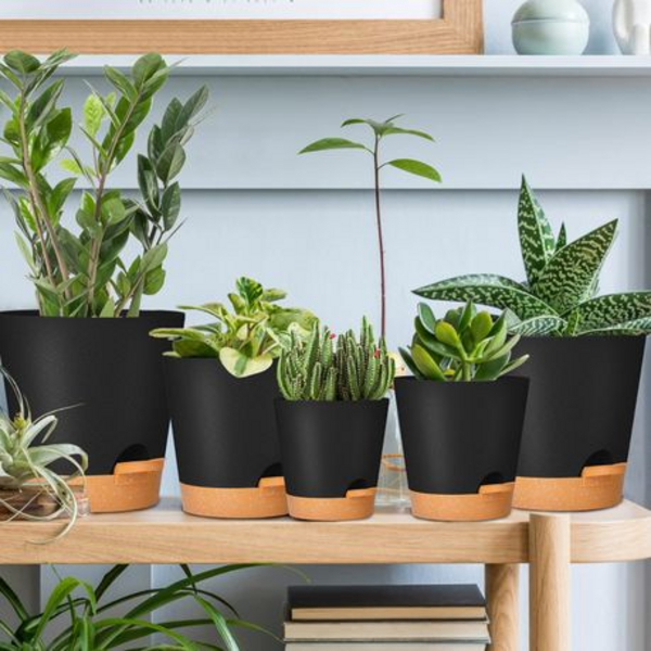 5-Piece Self-Watering Plant Pot Set- 12.7-17.8cm - Detachable Watering Tray - Image 16