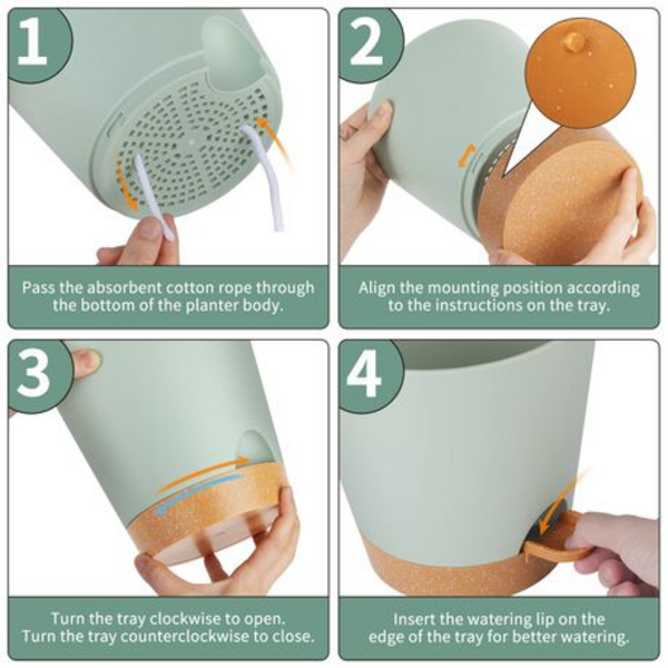 5-Piece Self-Watering Plant Pot Set- 12.7-17.8cm - Detachable Watering Tray - Image 9
