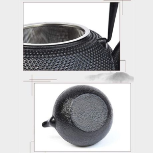 600ml Cast Iron Teapot with Stainless Steel Infuser - Black - Image 2
