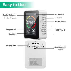 3-in-1 Rechargeable Air Quality Monitor With Semiconductor CO2 sensor-White - Image 2