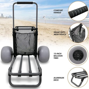 Collapsible Beach Trolley Cart with Tie-Down Straps, Pump & Mesh Bag. - Image 4