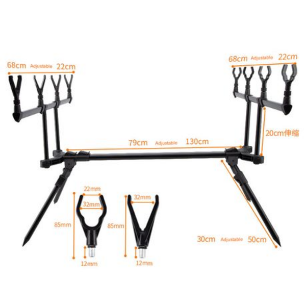 Pro Adjustable Carp Fishing 4-Rod Pod With Bag - Image 7
