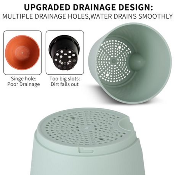 5-Piece Self-Watering Plant Pot Set- 12.7-17.8cm - Detachable Watering Tray - Image 7