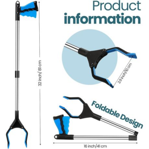 Fold-able Grabber Reacher with Magnetic Non-Slip Rotating Jaw