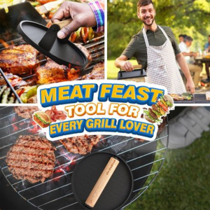 2 Pack Cast Iron Smashing Burger Press Set-Round and Rectangle - Image 7