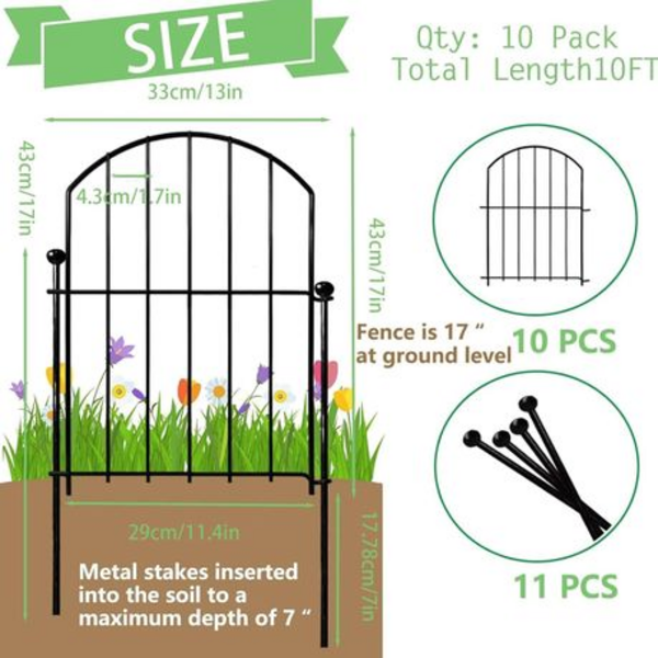 10-Piece Decorative Garden Border Fence - 3m Total Length, 43cm High, Metal - Image 2