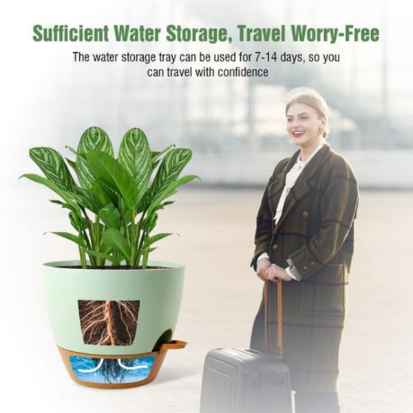 25.5cm Self-Watering Plant Pots with Drainage Tray - 2 Pack - Image 7