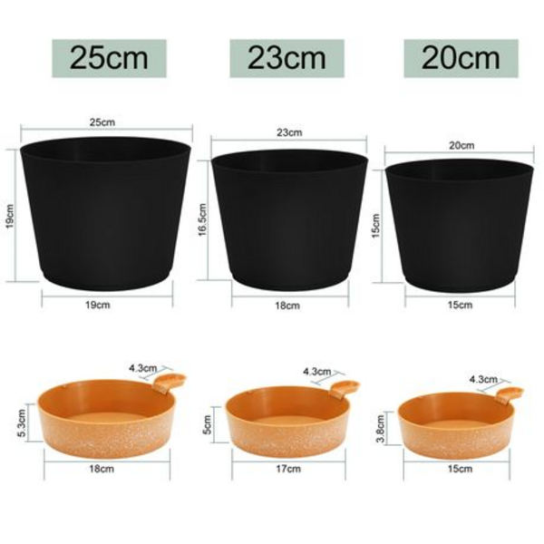 3PCS Self-Watering Planters with Removable Drainage Tray - 25cm, 23cm, 20cm - Image 3