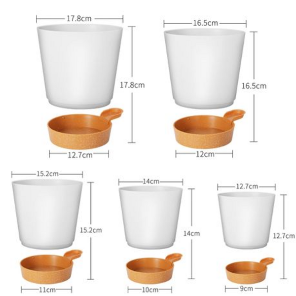 5-Piece Self-Watering Plant Pot Set- 12.7-17.8cm - Detachable Watering Tray - Image 13