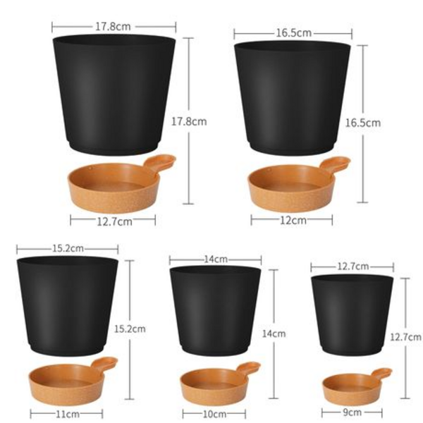 5-Piece Self-Watering Plant Pot Set- 12.7-17.8cm - Detachable Watering Tray - Image 3
