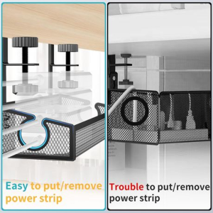 Under Desk Clamp-On Cable Management Tray-Metal Mesh with Cord Clips & Ties