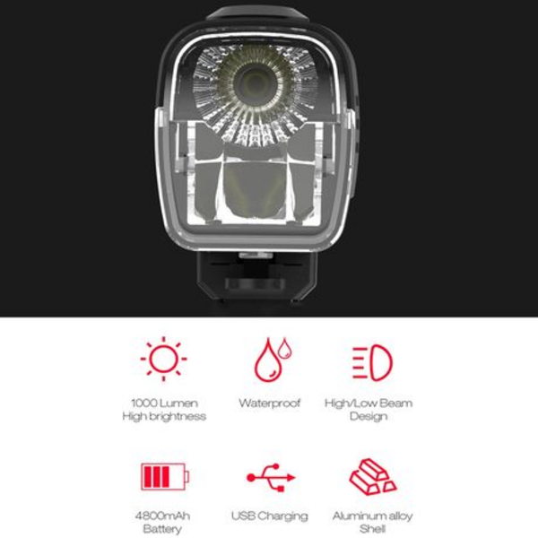 1000 Lumen Bike Light USB C Rechargeable with Low & High Beam - Image 3