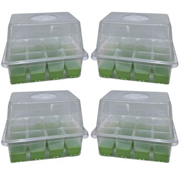 4 Pack Seed Starter Tray Kit with Silicone Bottoms & Humidity Control Vents