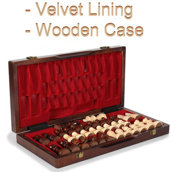 Wooden Magnetic Chess Set with - 4 Queens - Foldable - 380 mm x 380 mm