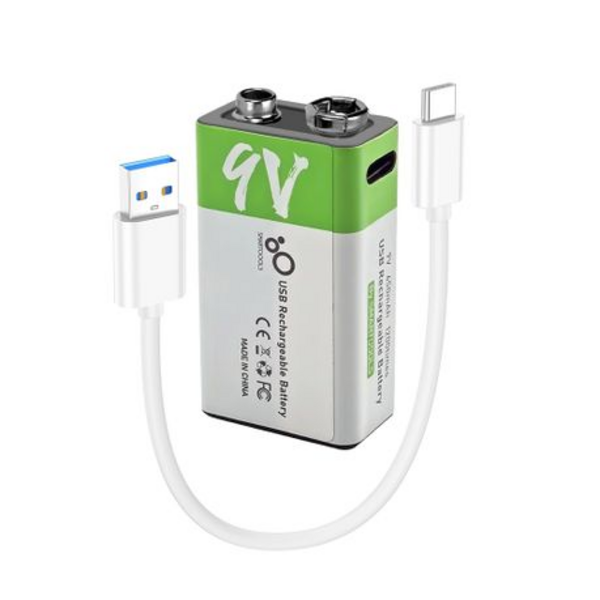 SMARTOOLS 9V USB Rechargeable Lithium Battery - 650mAh with Type-C Cable